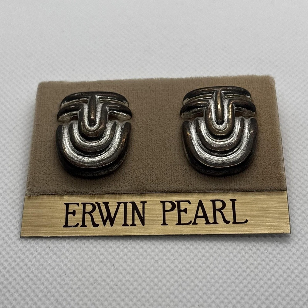 Vintage Erwin Pearl Abstract Modernist Post Earrings Silver Tone 1 inch 19.08g